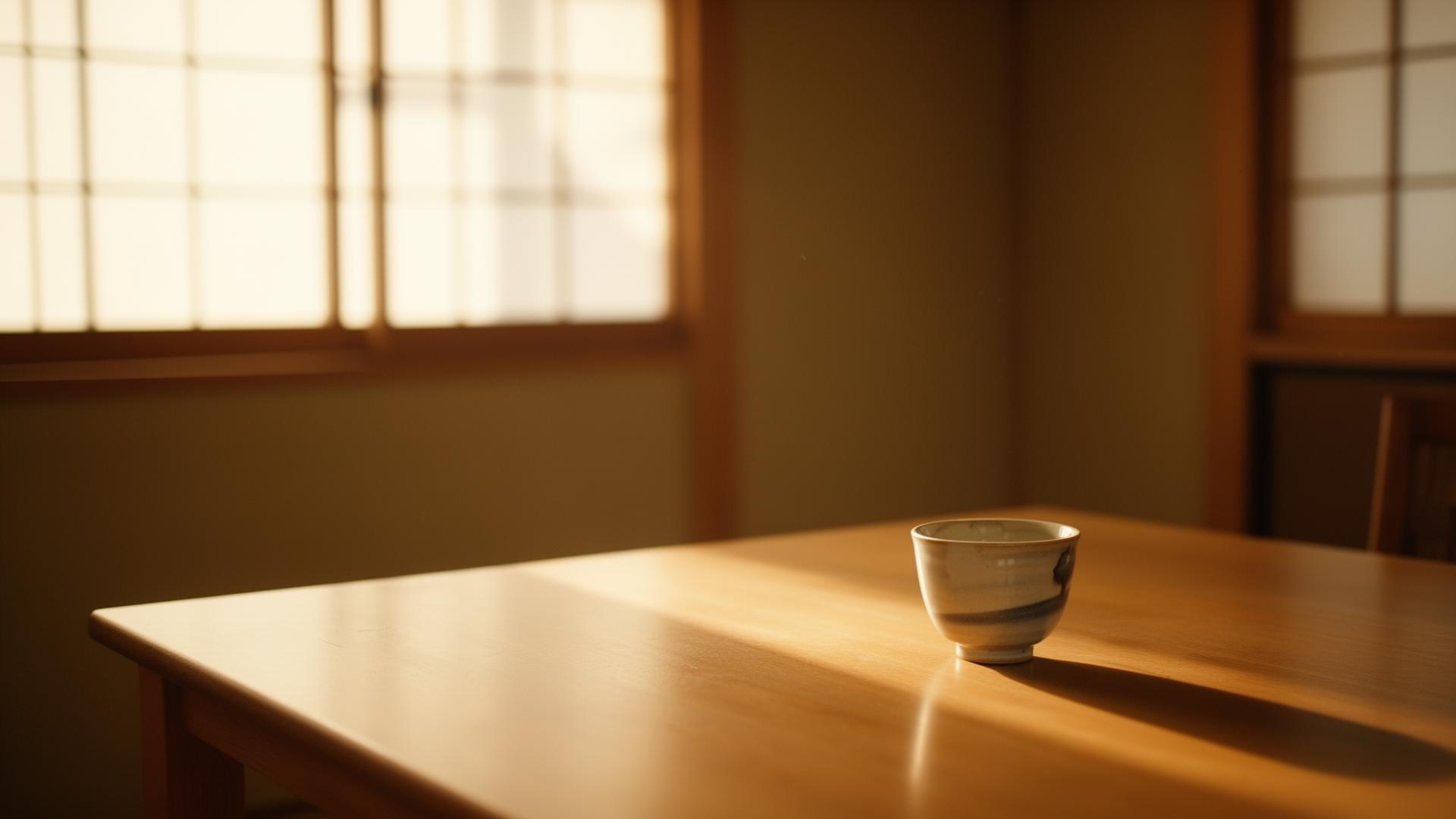 夕暮れの食卓に差し込むやわらかな光